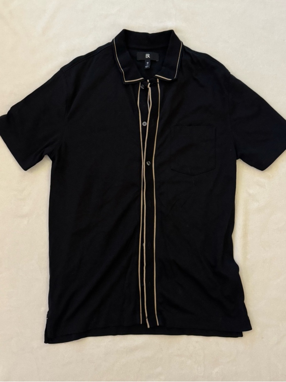 Banana Republic Luxe Touch Black Short-Sleeve Polo Shirt with Gold Piping